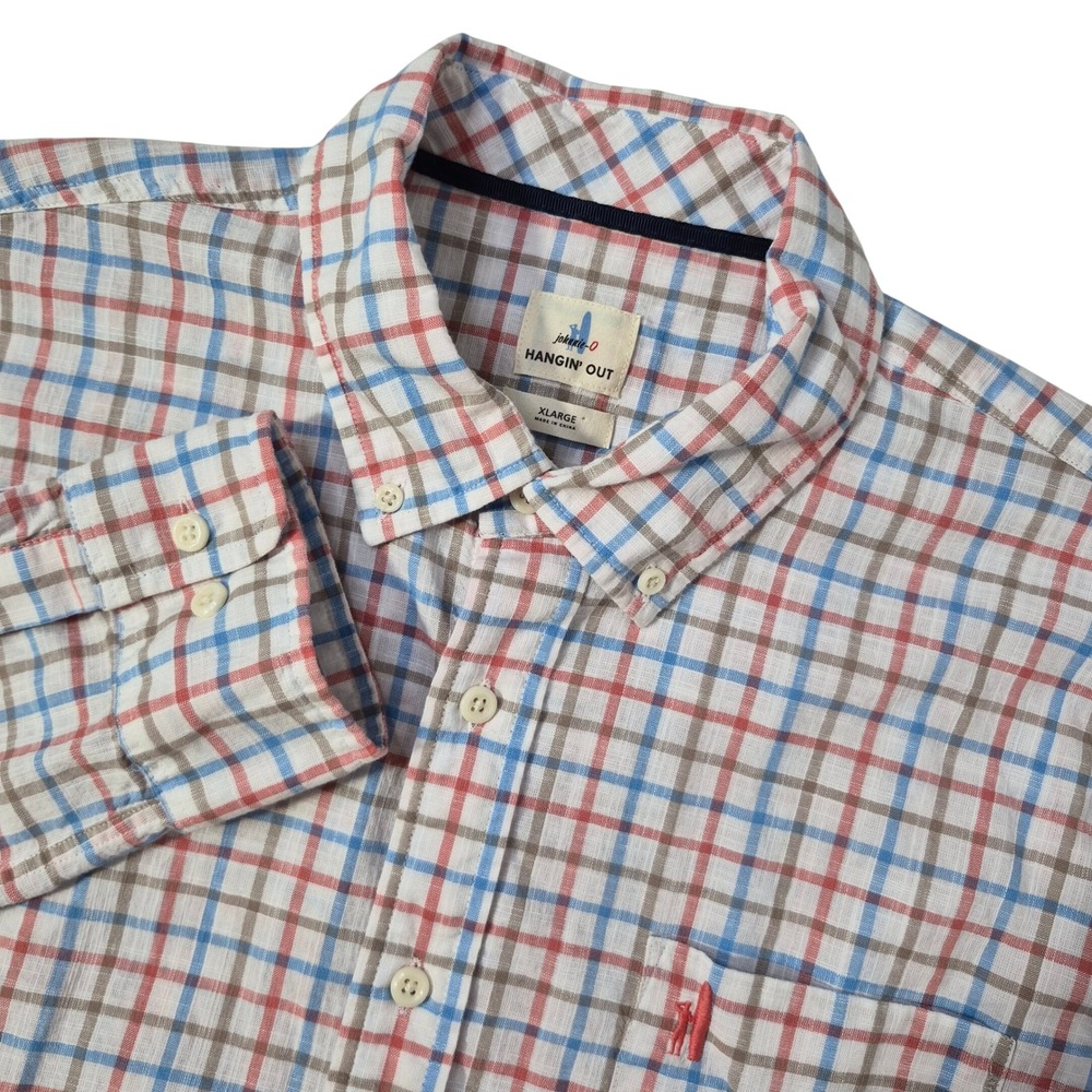 johnnie-O Hangin Out Shirt Mens XL Calypso Plaid Cotton Button Down JMWL3160